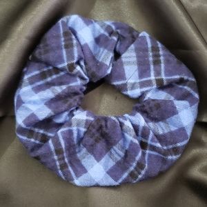 Blue Plaid Flannel Scrunchie